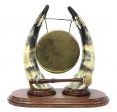 HORN & ETCHED BRASS TABLE GONG