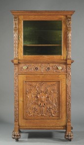 HORNER CARVED OAK BAR/WINE CAB
