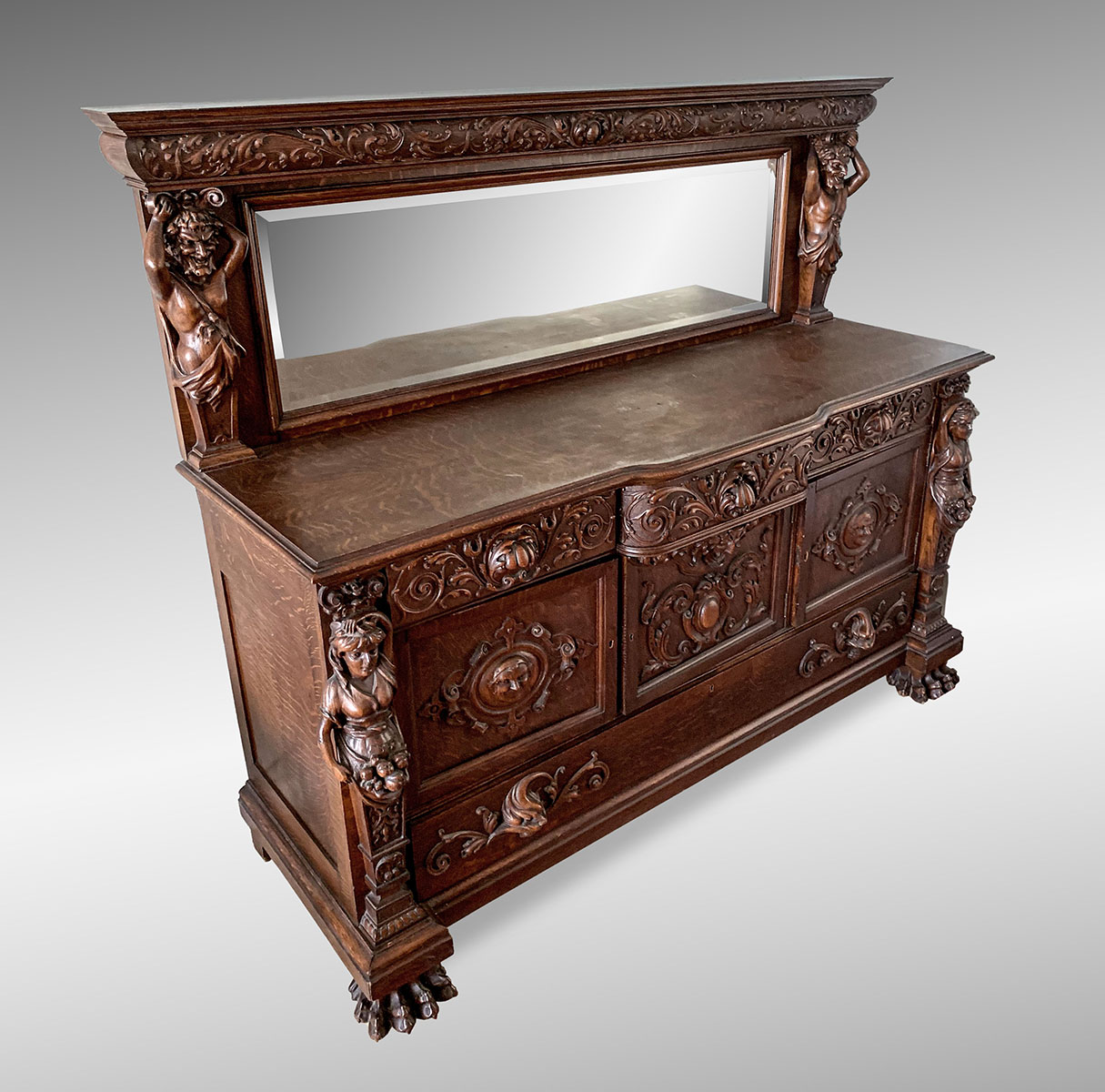 HORNER ERA CARVED OAK SIDEBOARD: