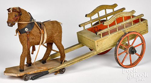 HORSE AND WAGON PULL TOY, LATE 19TH