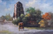 HORSE DRAWN CART, OIL ON CANVA