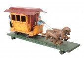 Horse drawn trolley toy, wood