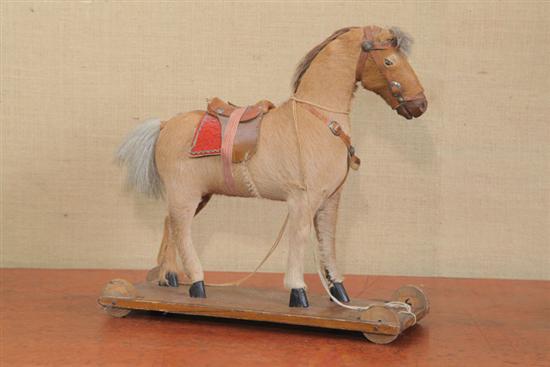 HORSE PULL TOY. Mohair covered
