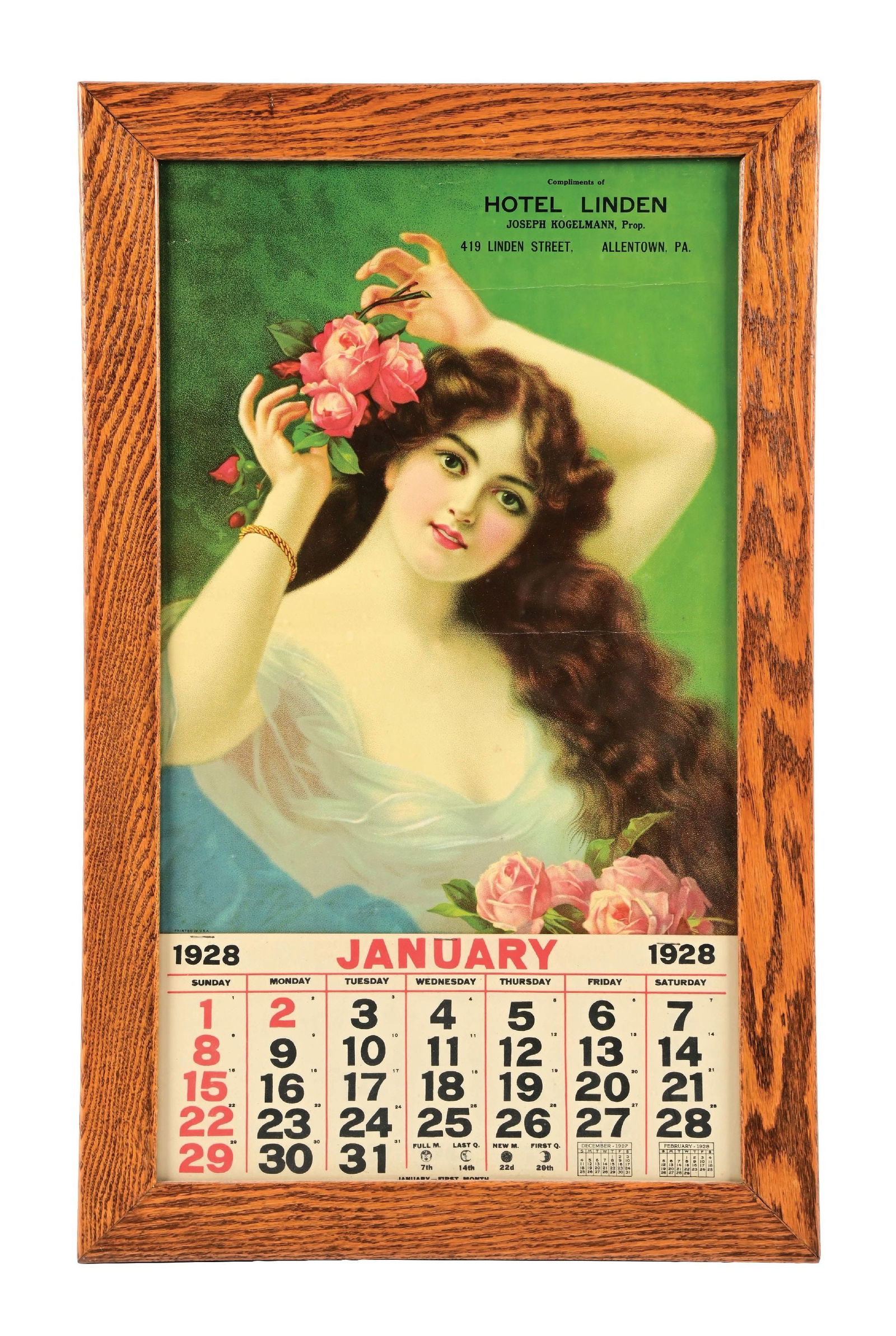 HOTEL LINDON 1928 CALENDAR W/