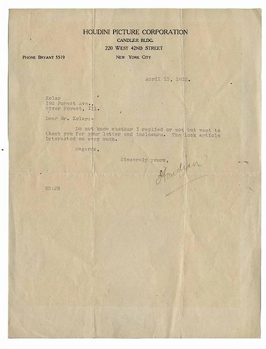 HOUDINI, HARRY. HOUDINI TYPED