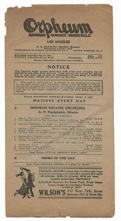 HOUDINI, HARRY. ORPHEUM VAUDEV