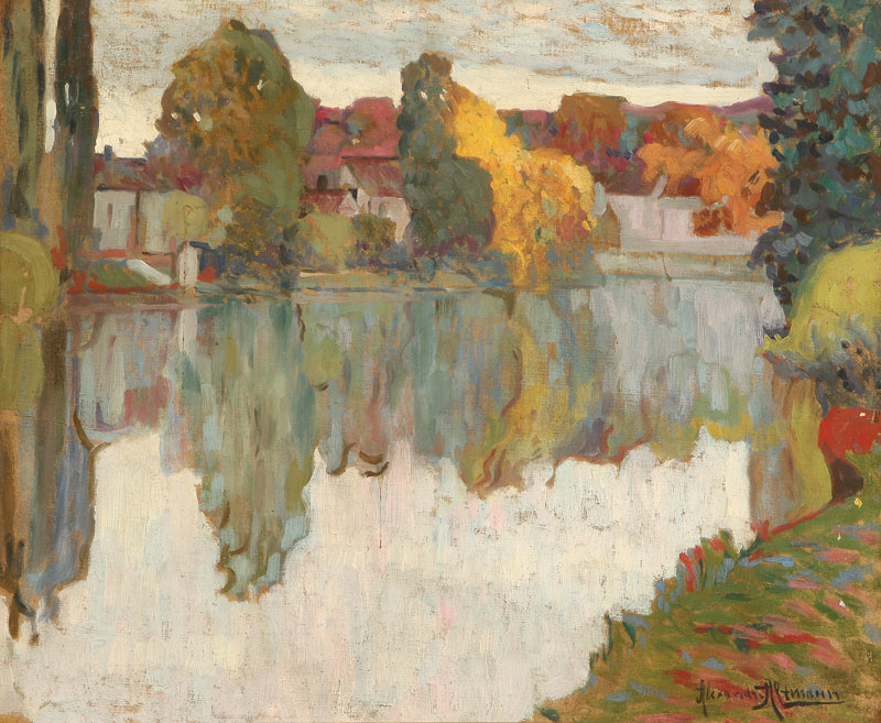 Houses Along a River oil on