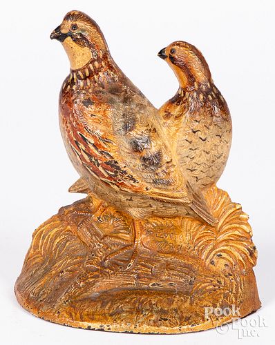 HUBLEY PAINTED CAST IRON QUAIL