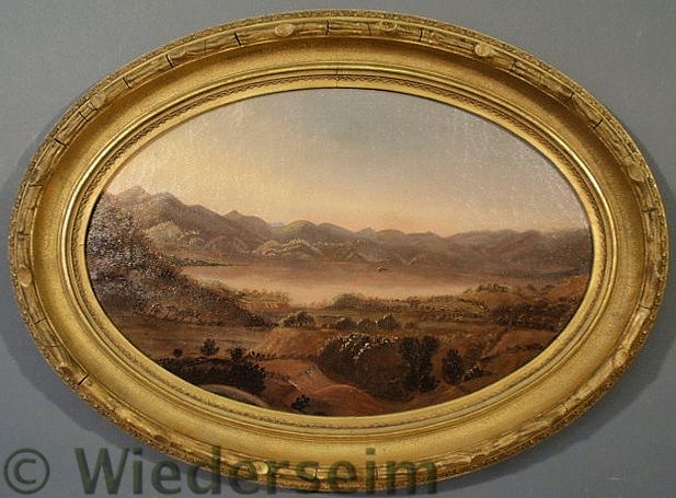 Hudson River School oval oil on