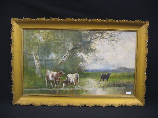 Hugo Fisher Watercolor cows in a