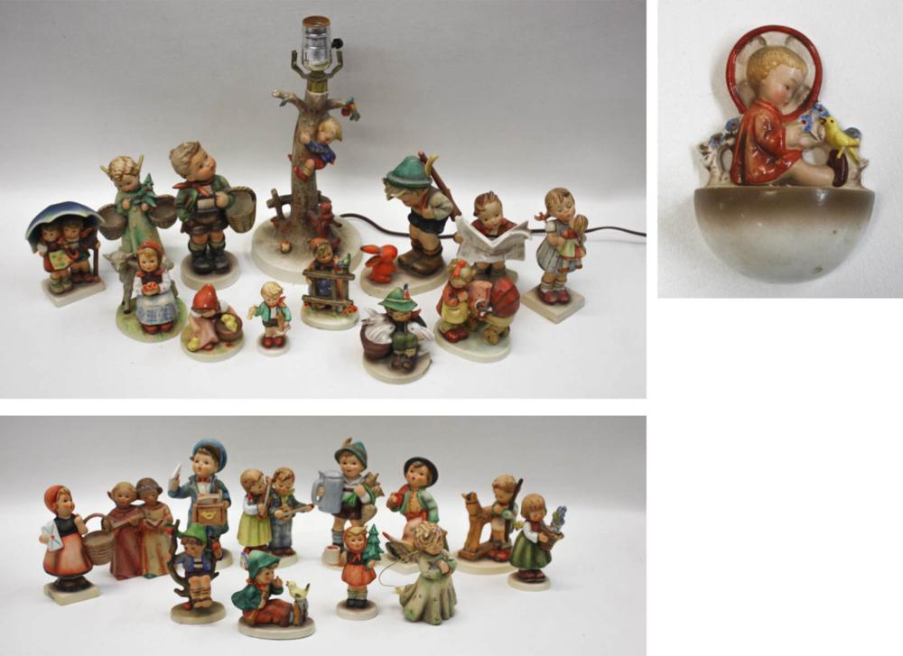 HUMMEL TABLE LAMP AND FIGURINES, 26