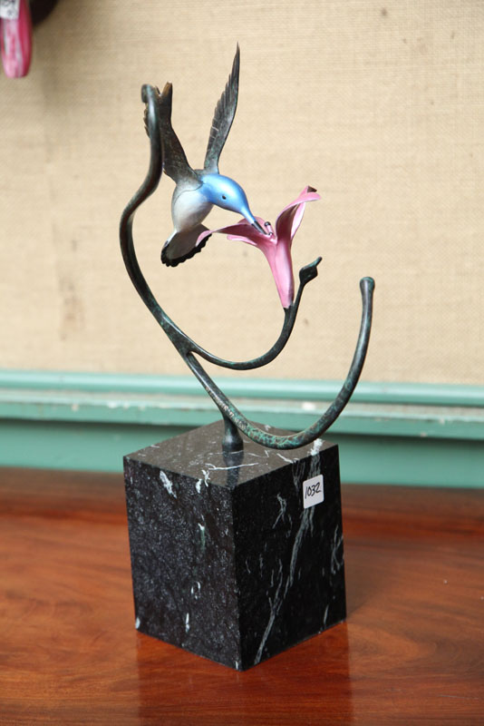 HUMMINGBIRD STATUE. Bronze figure