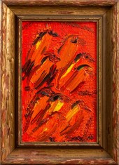 HUNT SLONEM "FIRE FINCHES" OIL