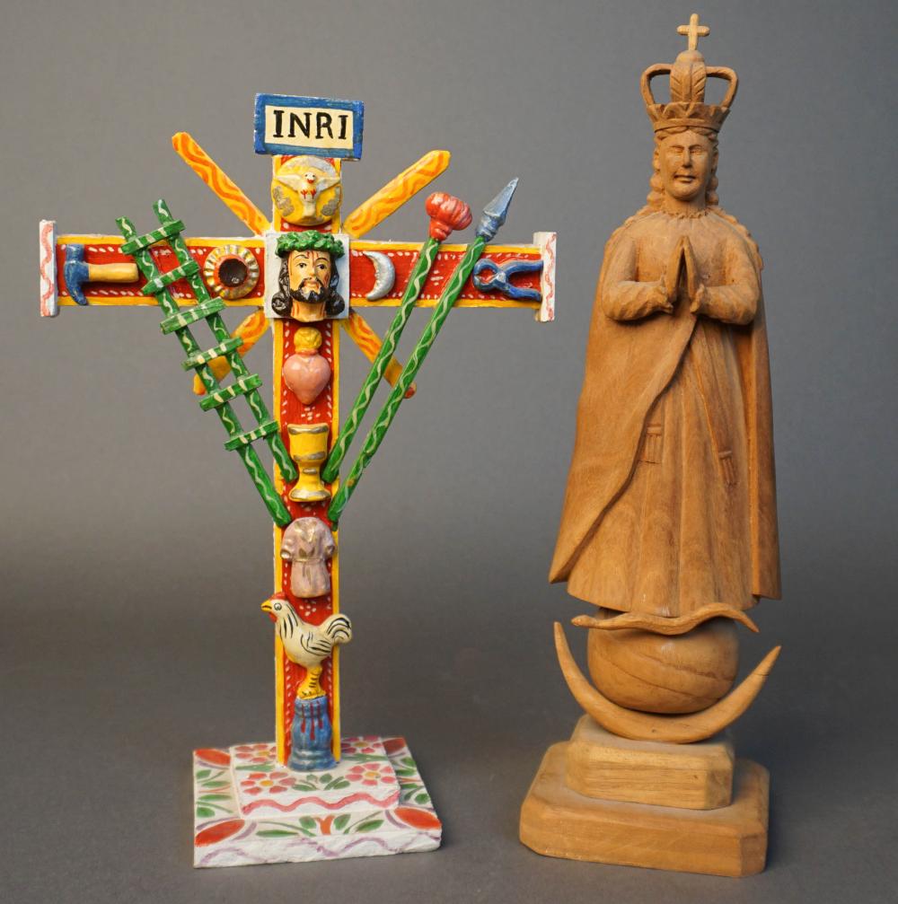 IBERIAN-TYPE CARVED WOOD FIGURE AND
