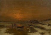 ICE FISHING AT DUSK, 19TH CENT