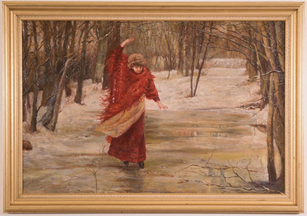 ICE SKATER IN RED, OIL ON CANVASICE