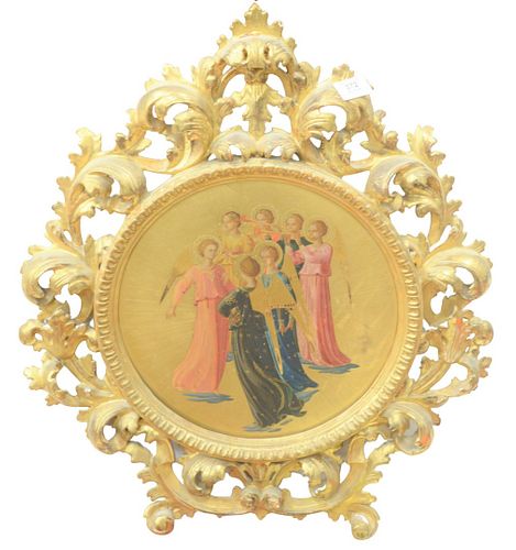 ICON ON ROUND PAINTED WOOD PANEL,