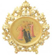 ICON ON ROUND PAINTED WOOD PAN