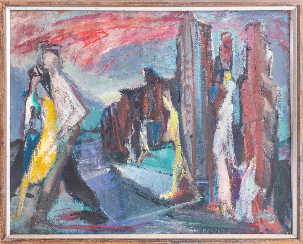 ILLEGIBLY SIGNED ABSTRACT CITYSCAPE