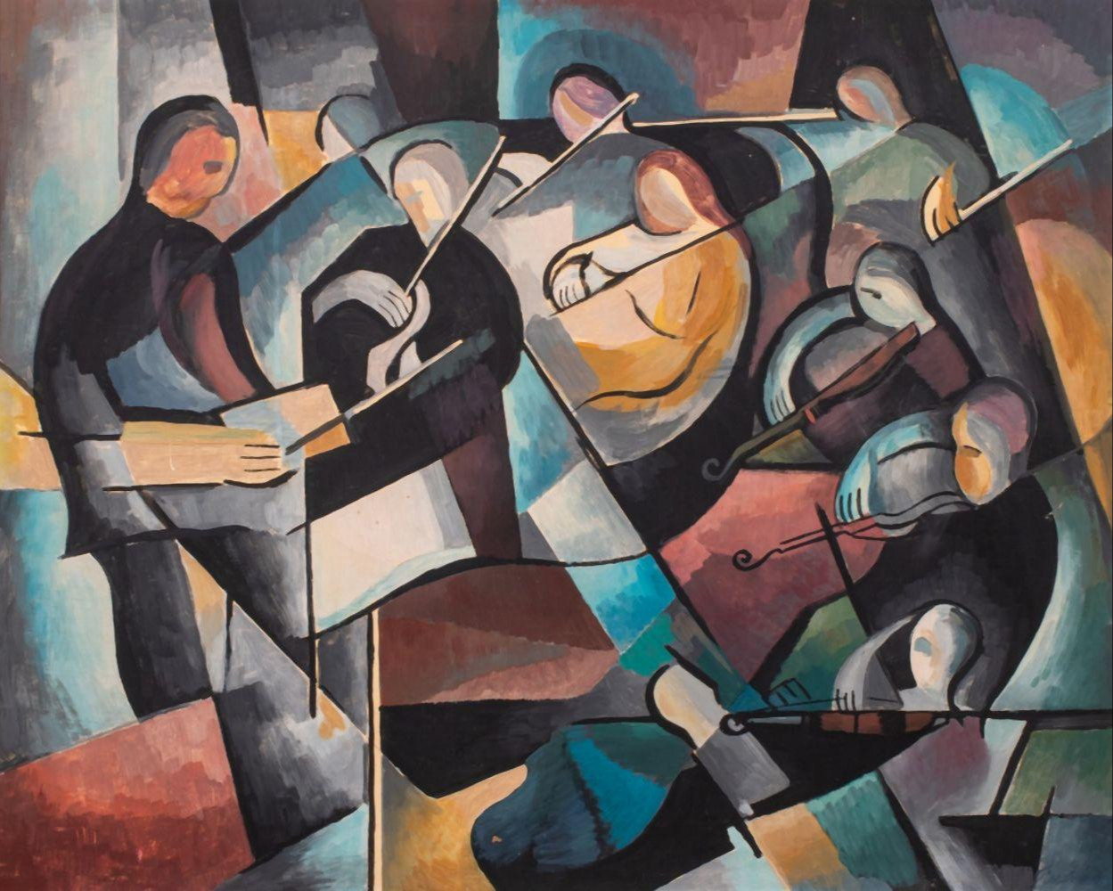 ILLEGIBLY SIGNED CUBIST 'MUSICIANS'