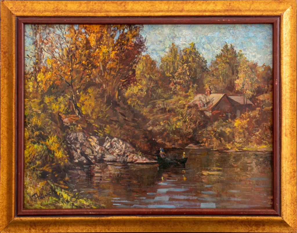 ILLEGIBLY SIGNED FALL LANDSCAPE OIL