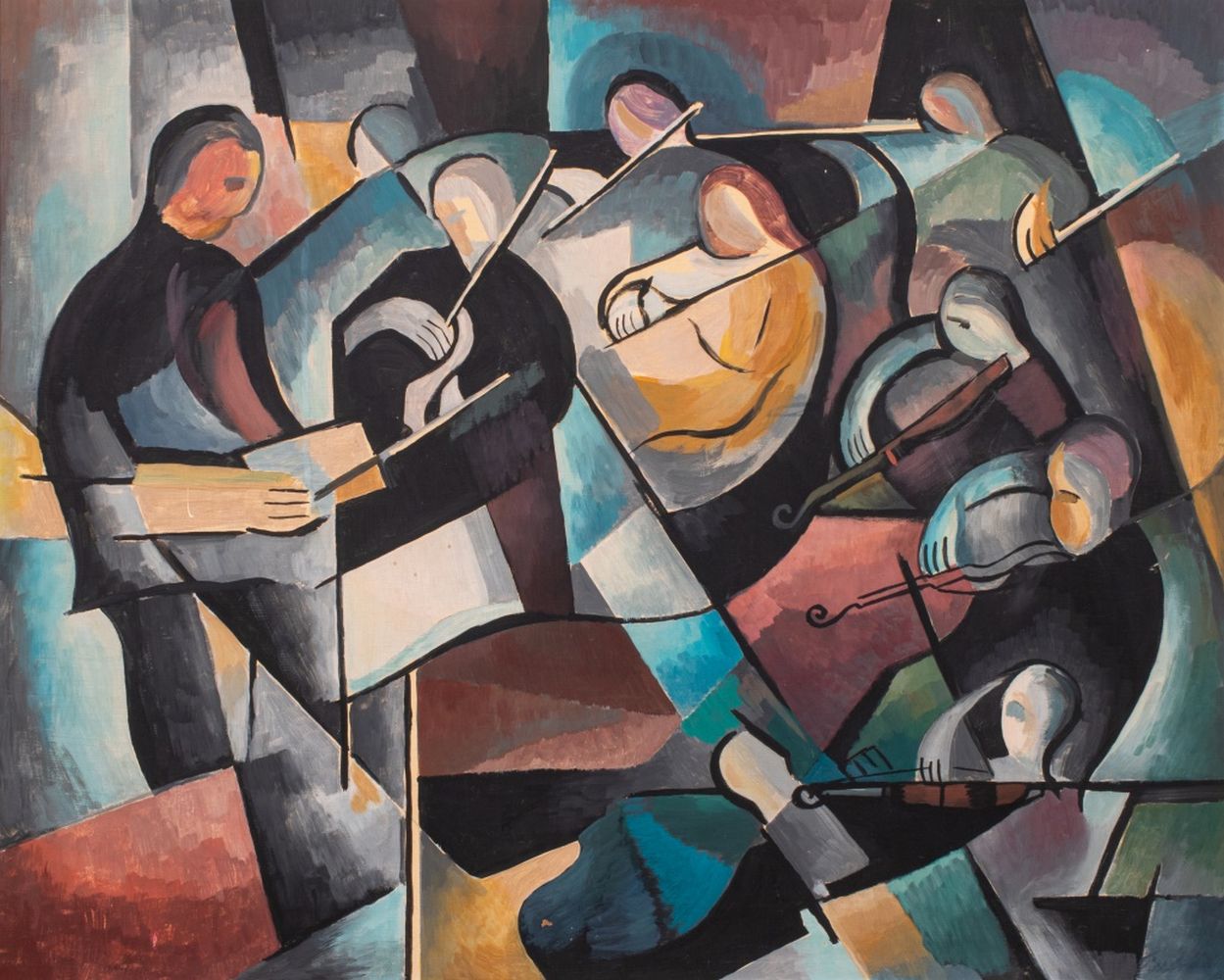 ILLEGIBLY SIGNED JAZZ BAND OIL ON