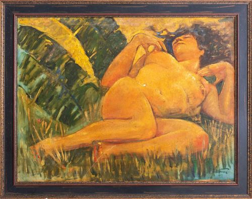 ILLEGIBLY SIGNED NUDE FEMALE OIL ON