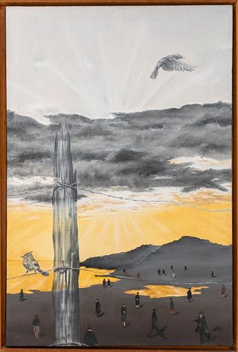 ILLEGIBLY SIGNED SURREALIST OIL