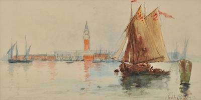 Illegibly Signed Watercolor of