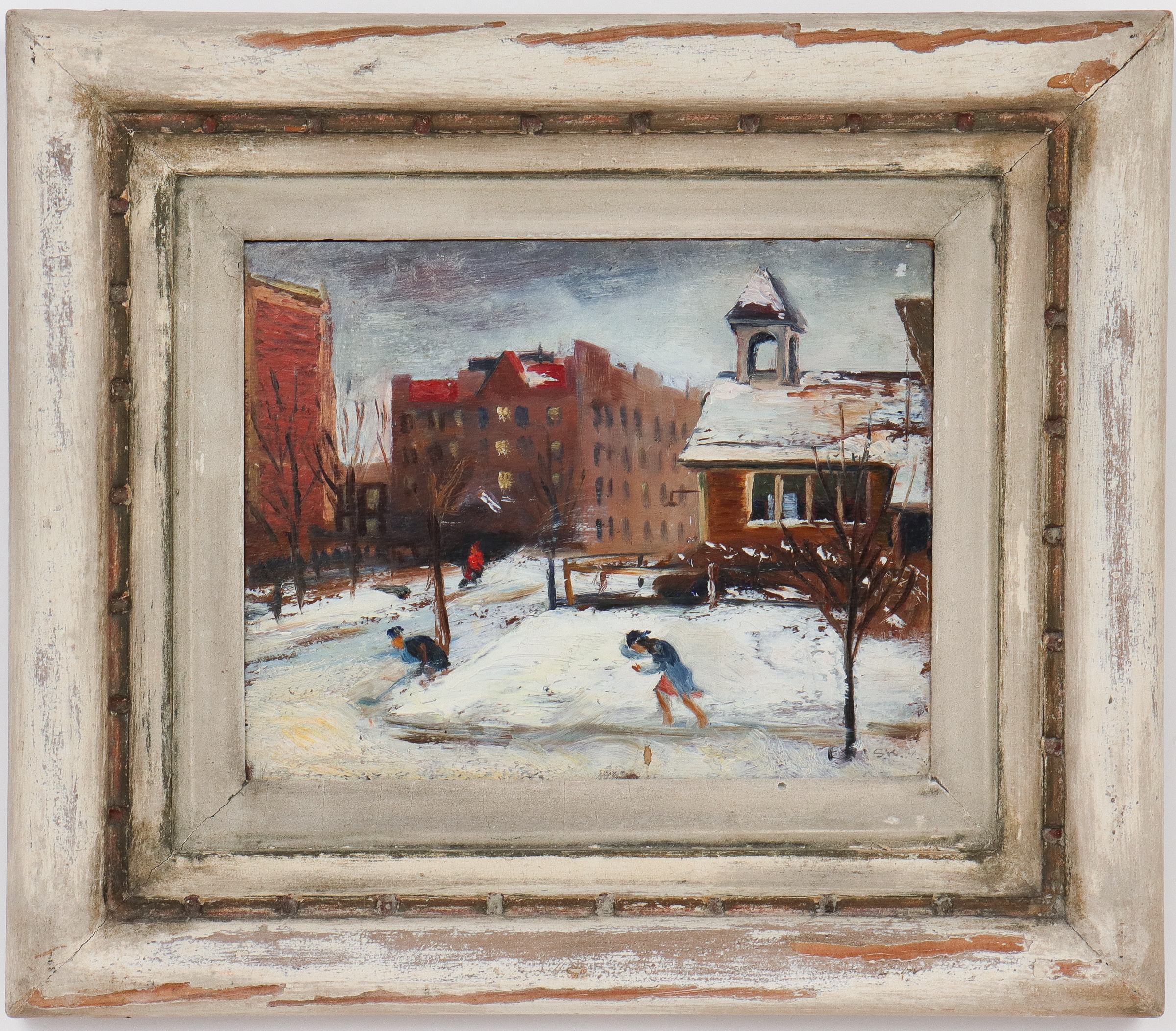 ILLEGIBLY SIGNED "WINTER'S DAY" OIL