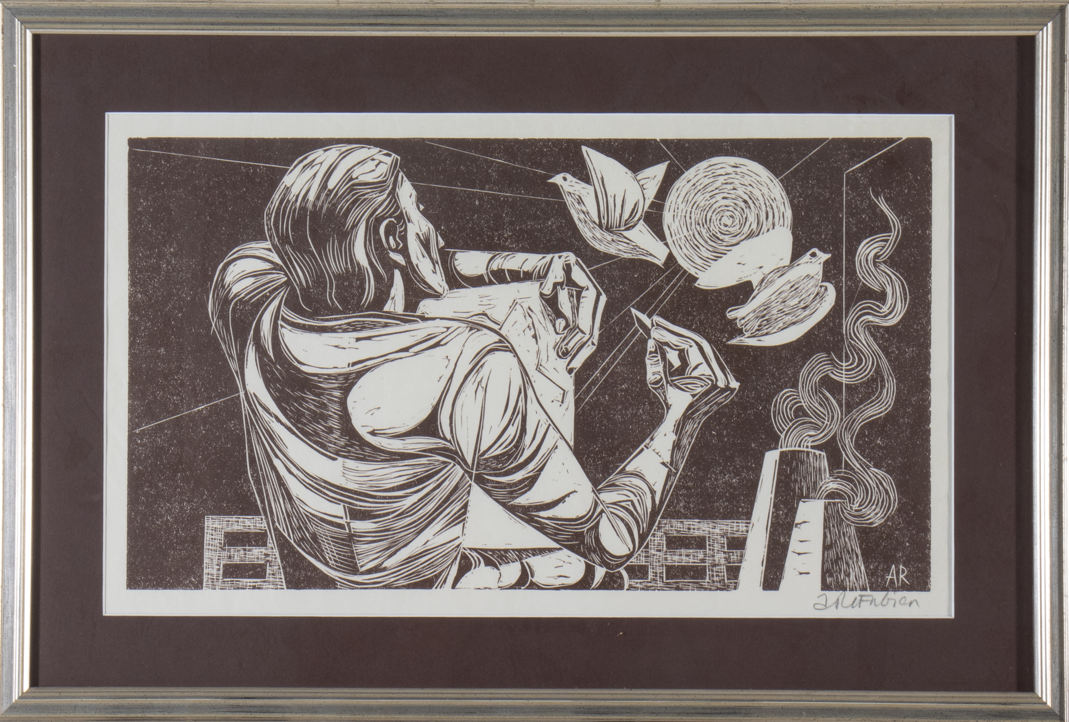 ILLEGIBLY SIGNED WOODBLOCK PRINT