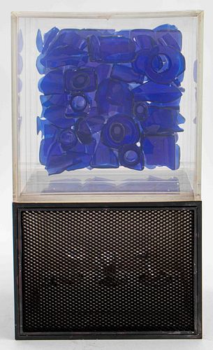 ILLUMINATED BLUE GLASS ASSEMBLAGE