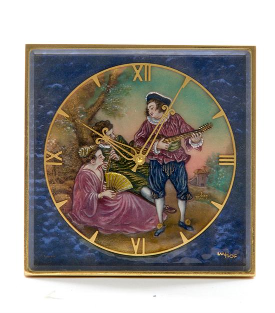 Imhof brass and enamel desk clock