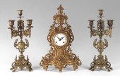 IMPERIAL BRASS CLOCK GARNITURE
