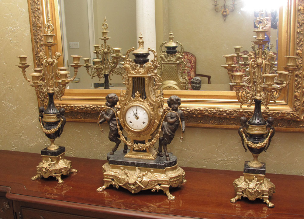IMPERIAL FIGURAL CLOCK GARNITURE