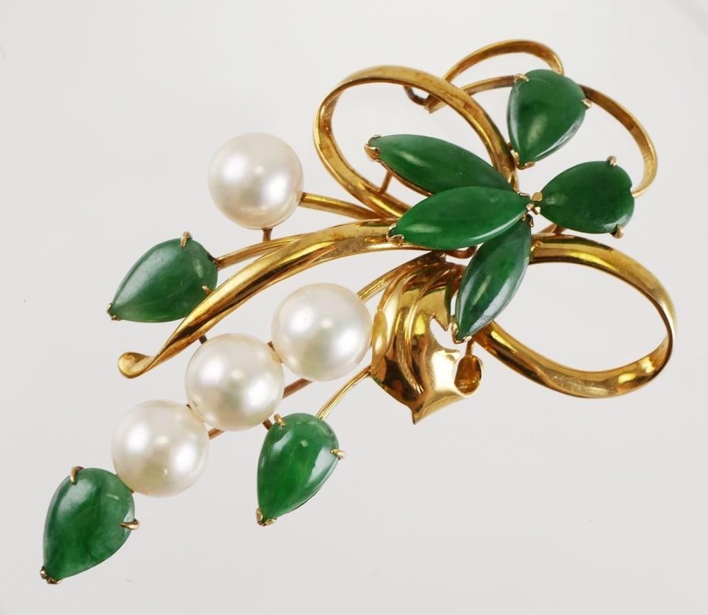 IMPERIAL JADE 14K GOLD PEARLS