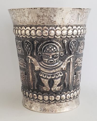 INCA SILVER EMBOSSED VASEInca
