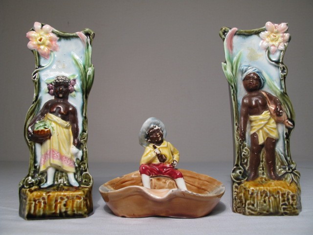 Includes two Majolica pottery