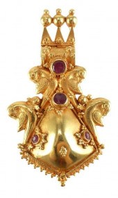 INDIA 22K GOLD & GEMSTONE NECK