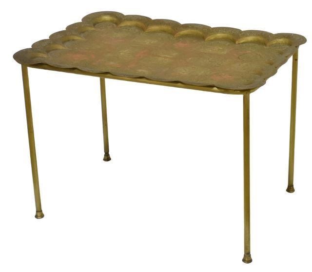 INDIA BRASS TRAY-TOP TEA TABLEBrass