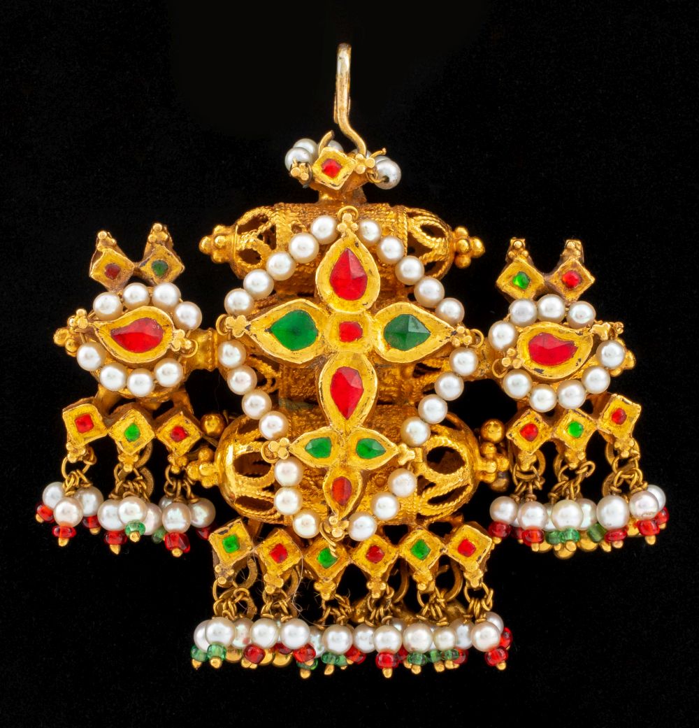 INDIAN 18K GOLD MEENAKARI PENDANT