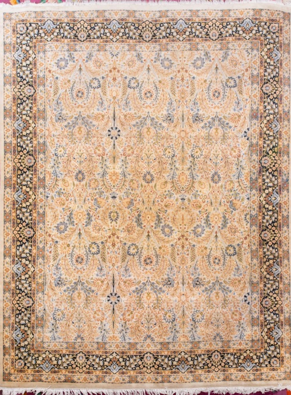 INDIAN AGRA STYLE BLUE & CREAM RUG,