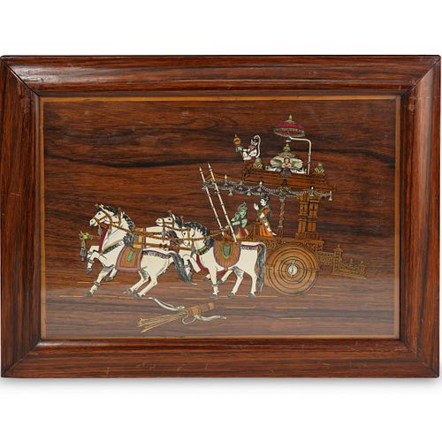 INDIAN BONE AND PEARL INLAID WOODEN
