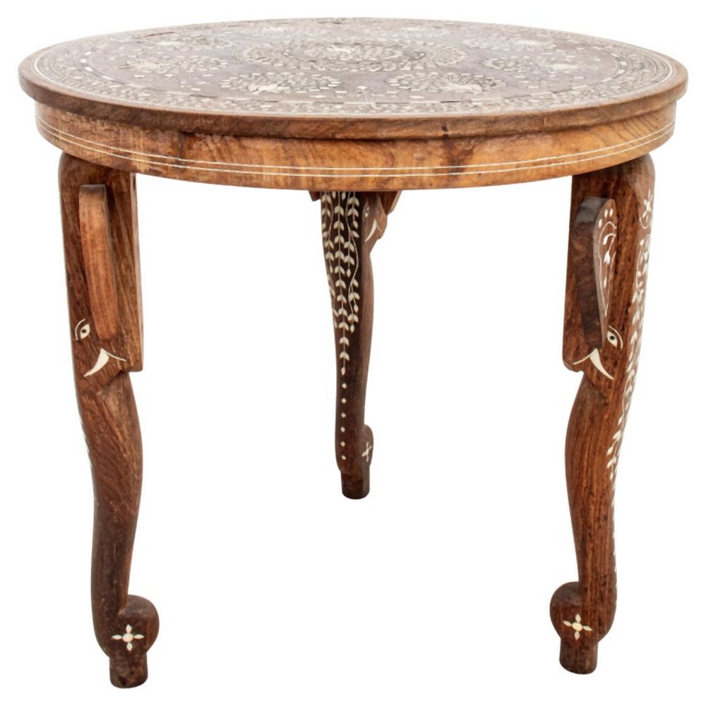 INDIAN BONE INLAID ELEPHANT TABLE
