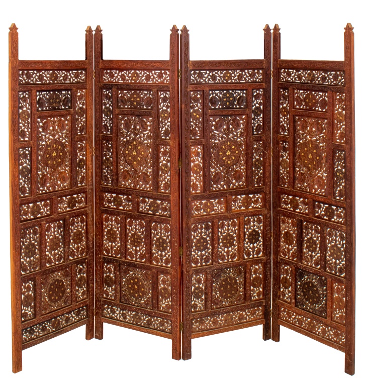 INDIAN BONE INLAID TEAKWOOD FOUR