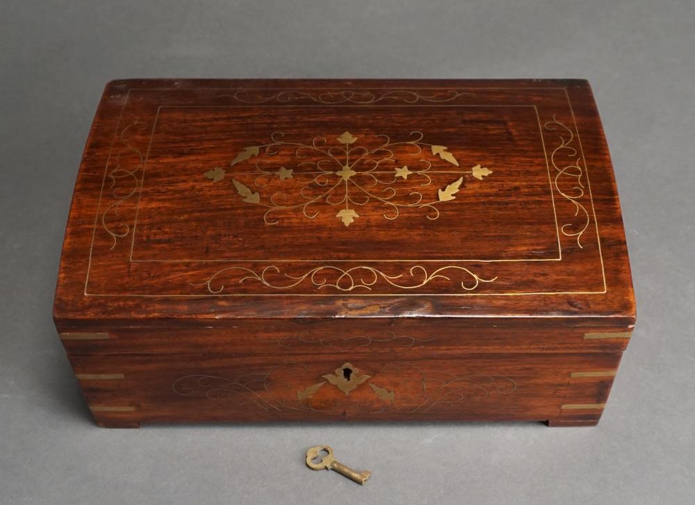 INDIAN BRASS INLAID TEAK DOME TOP