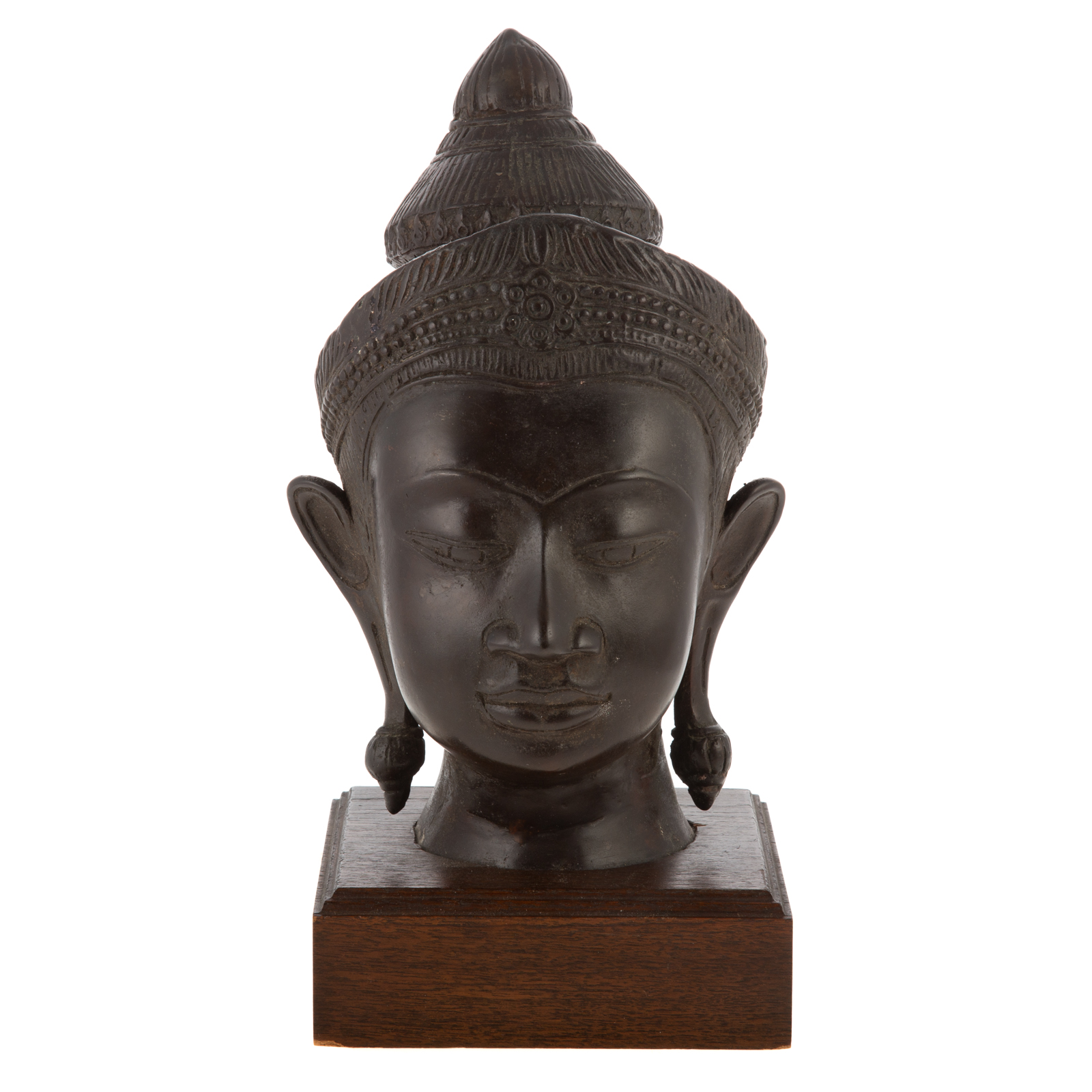 INDIAN BRONZE BUDDHA HEAD On square