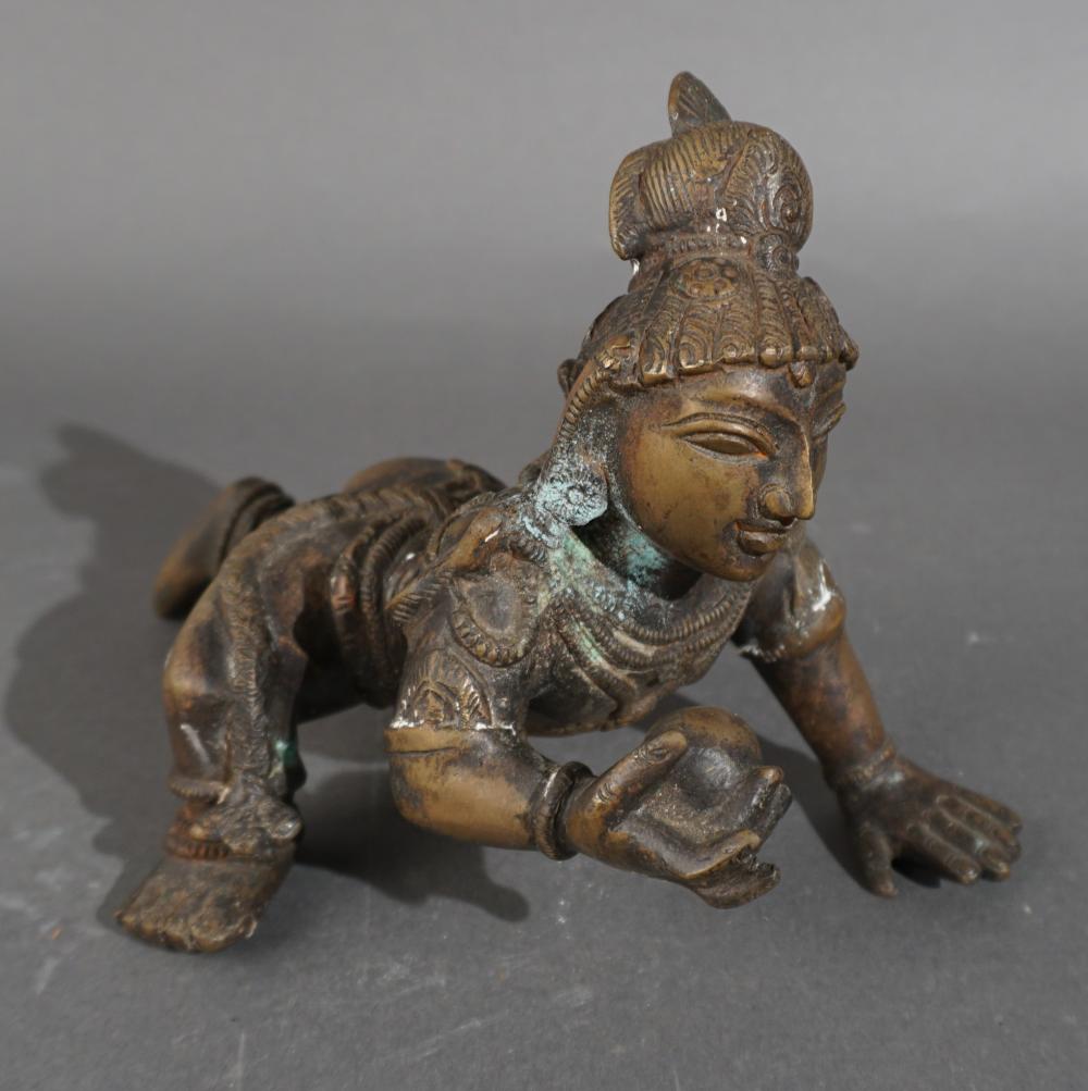 INDIAN BRONZE FIGURE OF CRAWLING