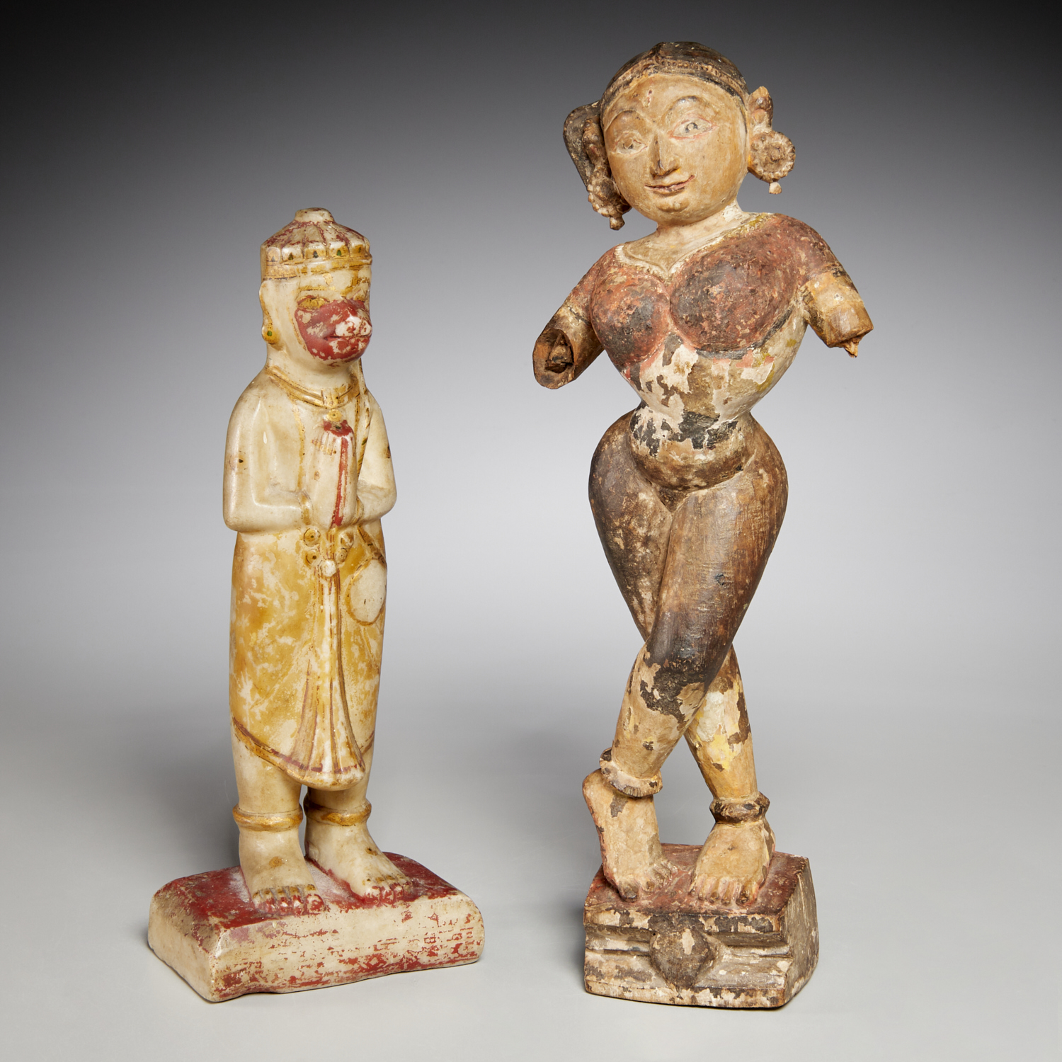 INDIAN CARVED ALABASTER HANUMAN AND