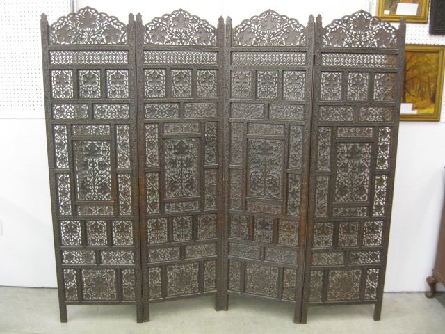 Indian Carved Four Panel Screeen